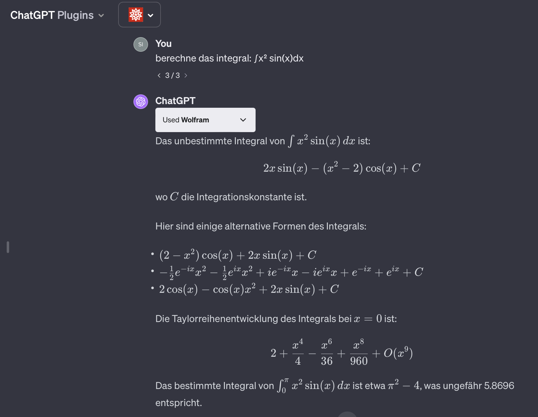 Wolfram Plugin Integralberechnung