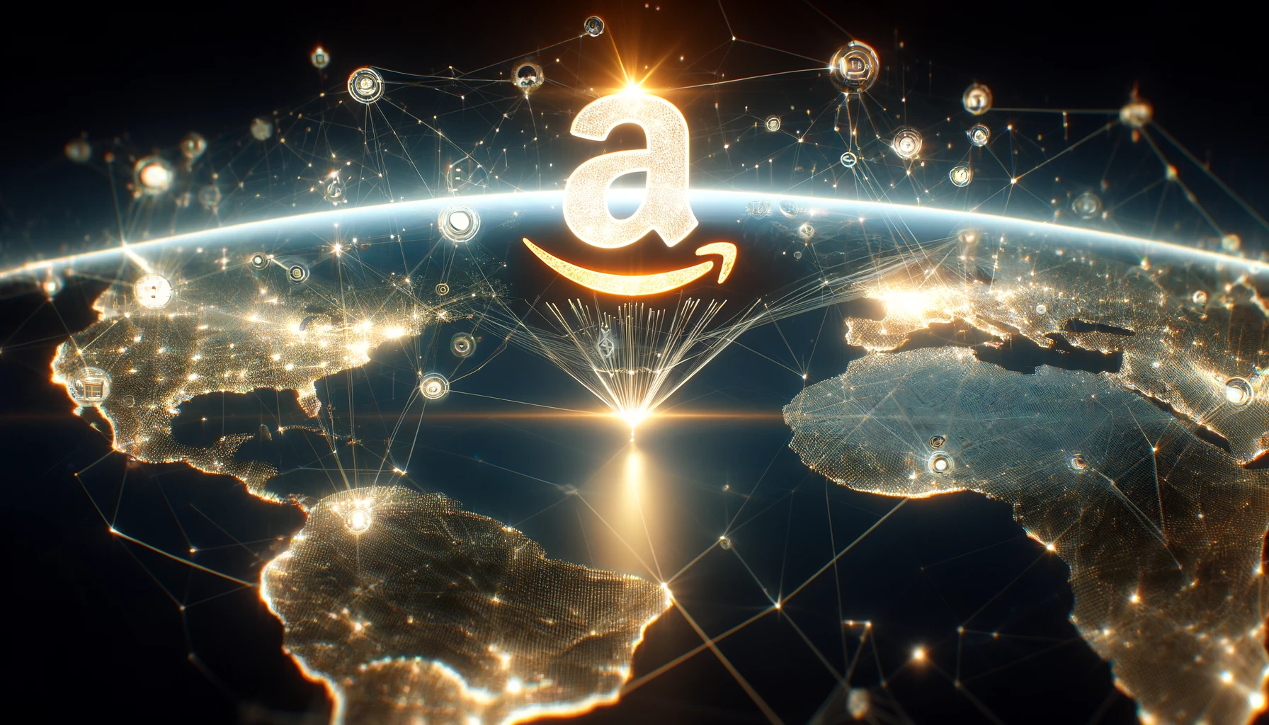 Diese Illustration fängt die Bedeutung von Amazons Investition in Anthropic ein, indem sie eine Szene darstellt, in der leuchtende Datenströme von einem zentralen Amazon-Logo zu einem Anthropic-Logo fließen. Die Visualisierung symbolisiert den starken Einfluss und die Unterstützung von Amazon für das KI-Startup Anthropic.