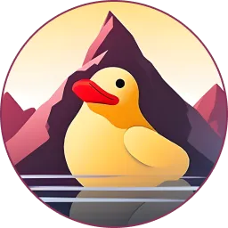 Uberduck AI Logo mit Ente vor Berglandschaft - Sprachsynthese und Stimmenklonen.