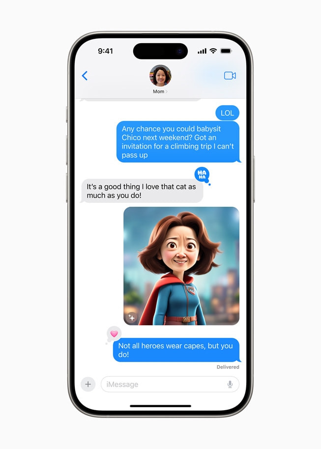 Apple iPhone zeigt neue Nachrichtenfunktionen mit KI-Integration auf der WWDC 2024, inklusive personalisierter Emojis und ChatGPT-unterstützten Textantworten.