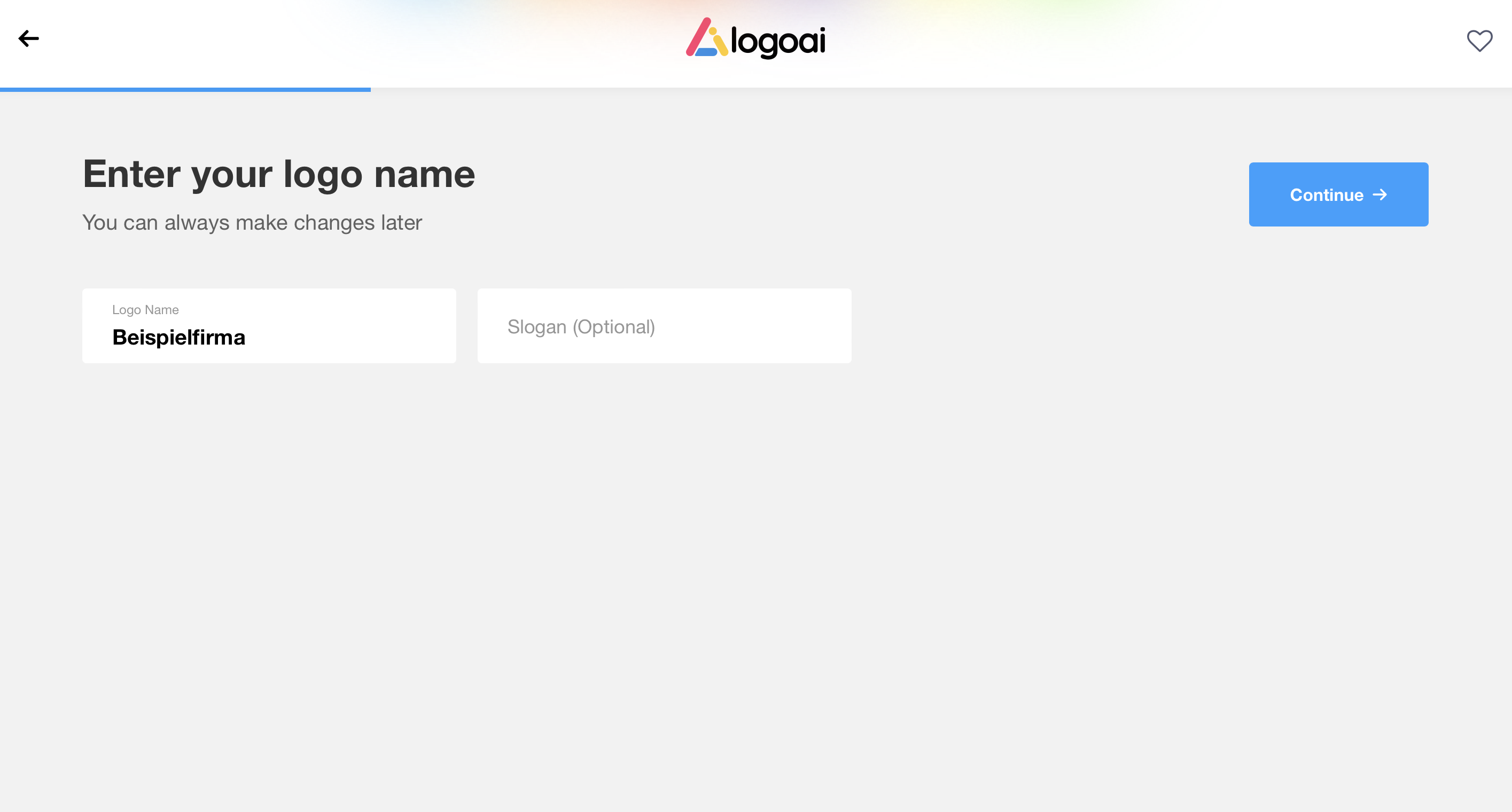 LogoAI Eingabemaske - Name und Slogan für die Logo-Erstellung eingeben